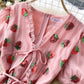 Pink v neck strawberry A line dress fashion dress  626