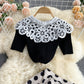 Cute knitted short-sleeved blouse for age reduction all-match polka-dot skirt fashion two-piece suit  598