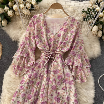 Cute v neck floral dress A line fashion dress  501