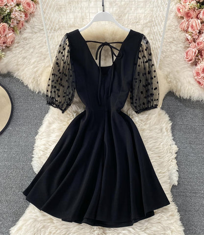 Black A line short dress fashion dress  657