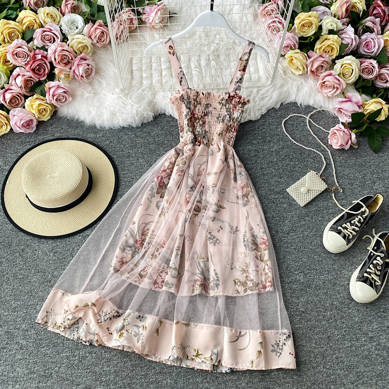 Süßes Blumenkleid A-Linie kurzes Kleid Modekleid 566