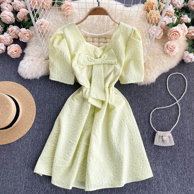 Cute A line short dress with bow  581