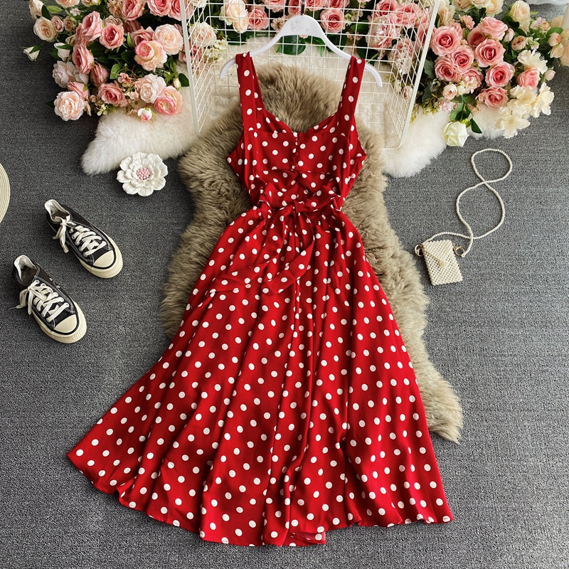 Red polka dot A line dress  482