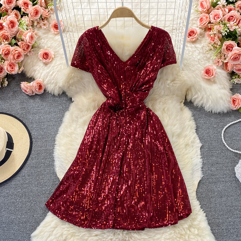 Cute sequins short A line dress fashion dress  467