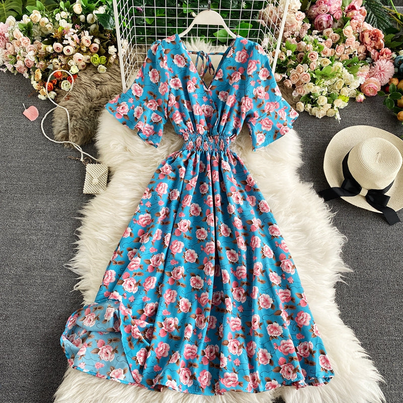 Cute v neck floral dress fashion dress  483
