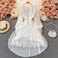 White v neck long sleeve dress fashion dress  491