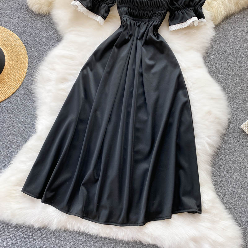 Schwarzes A-Linie kurzes Kleid schwarzes Modekleid 465
