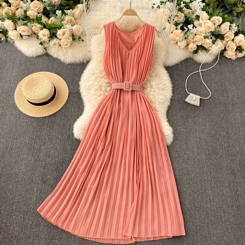 Einfaches A-Linien-Kleid mit V-Ausschnitt, modisches Kleid 572