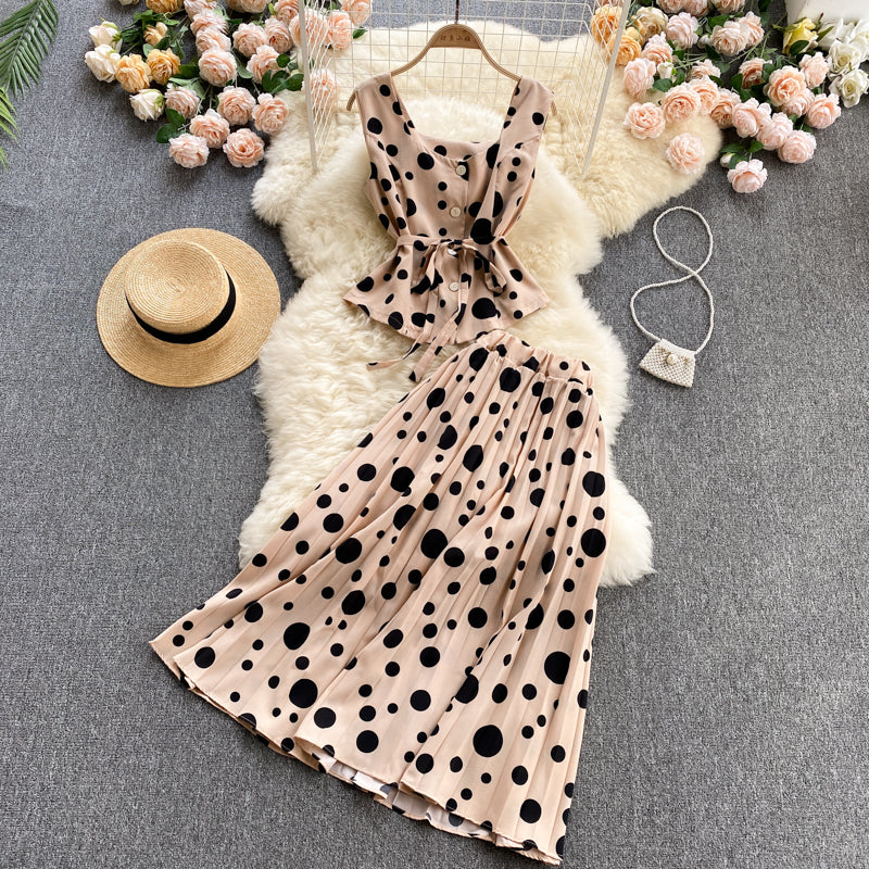 Cute regular polka dot dress two pieces dress  575