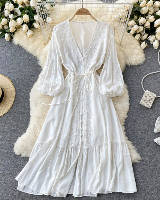 Stylish v neck lace long sleeve dress fashion dress  588