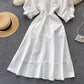 White v neck A line dress fashion dress  412