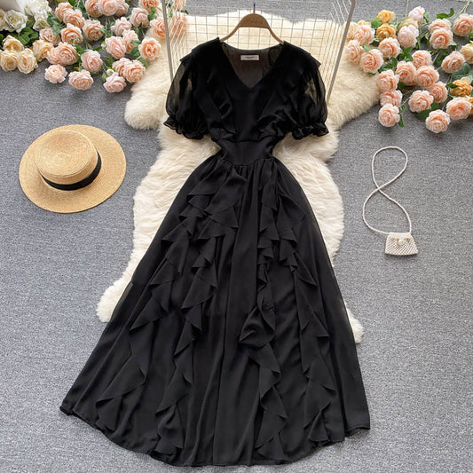 Cute v neck chiffon short dress fashion dress  471