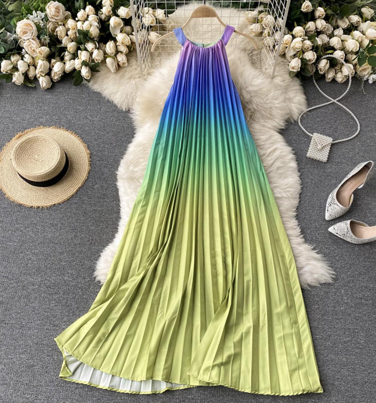 Cute gradient off-the-shoulder dress  681