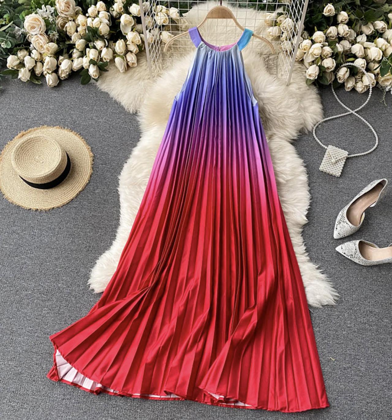 Cute gradient off-the-shoulder dress  681