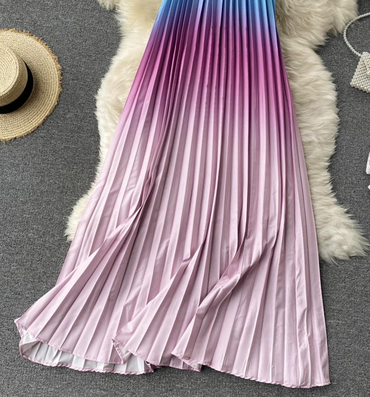 Cute gradient off-the-shoulder dress  681