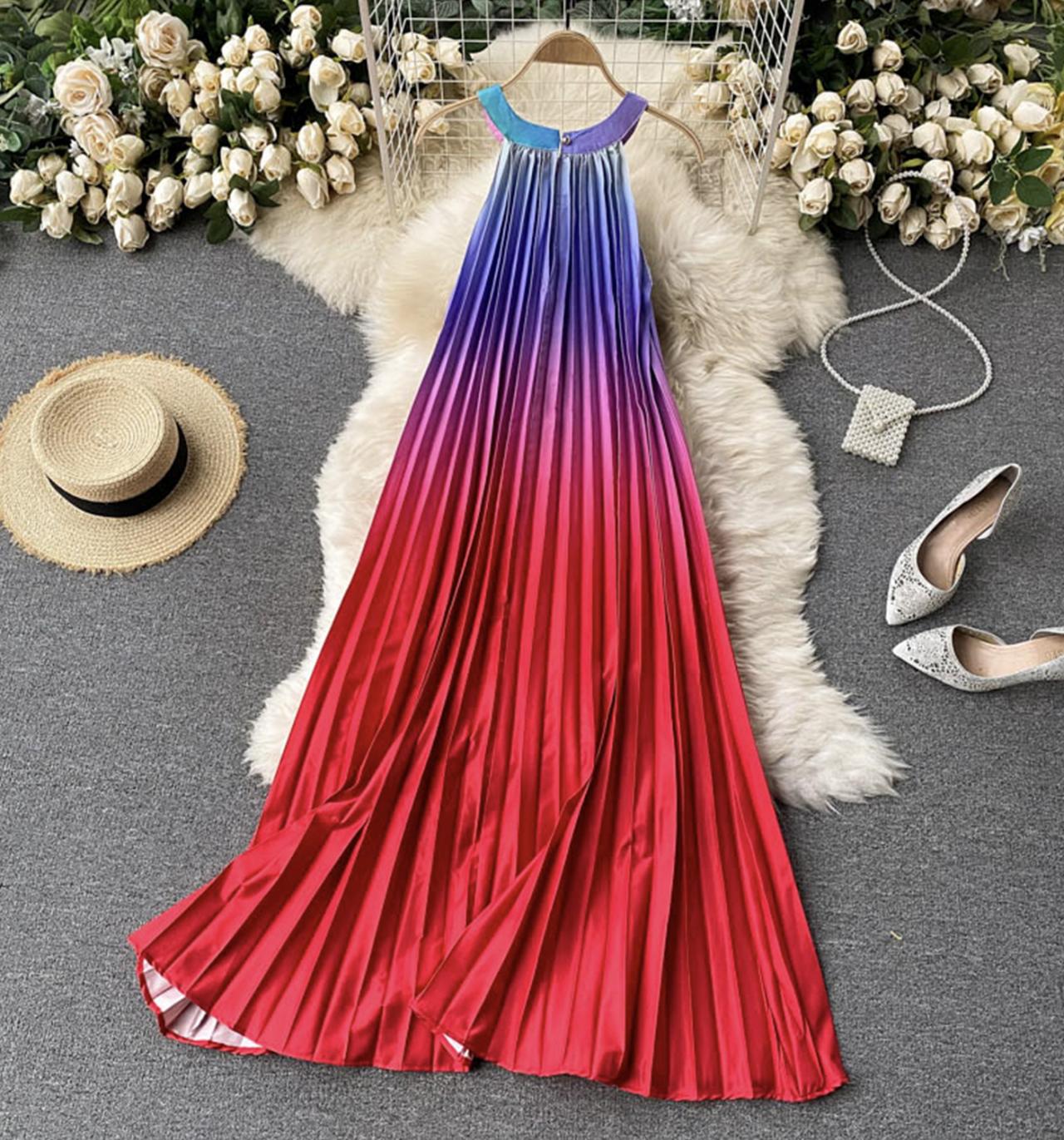 Cute gradient off-the-shoulder dress  681