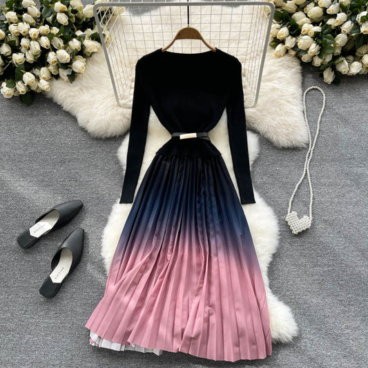 Simple knitted gradient dress fashion dress  399