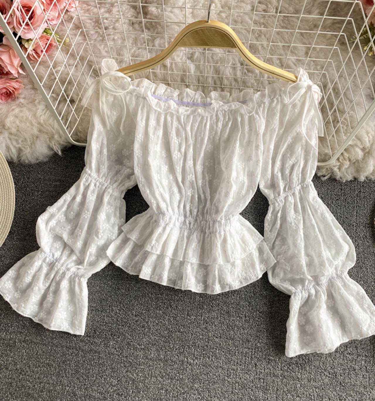 Cute lace tops white long sleeve tops  325