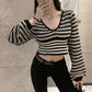 Fashionable v-neck long-sleeved knitted top  308