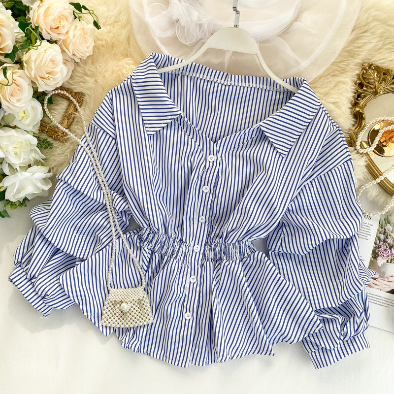 Stylish long-sleeved striped top  315