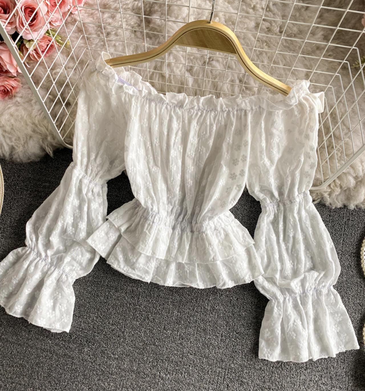 Cute lace tops white long sleeve tops  325