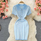 Cute houndstooth knitted dress  397