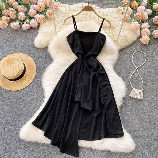 Black A line irregular dress fashion dress  391