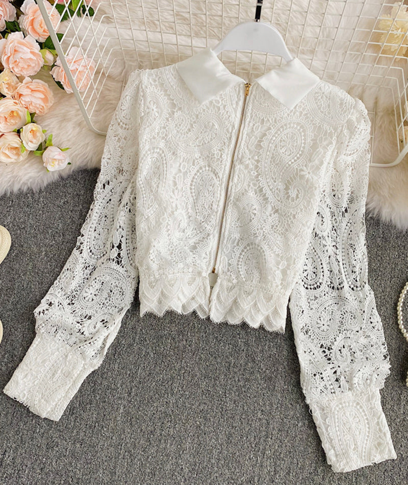 White hollow lace top  380