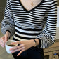 Cute v-neck striped knit top  309