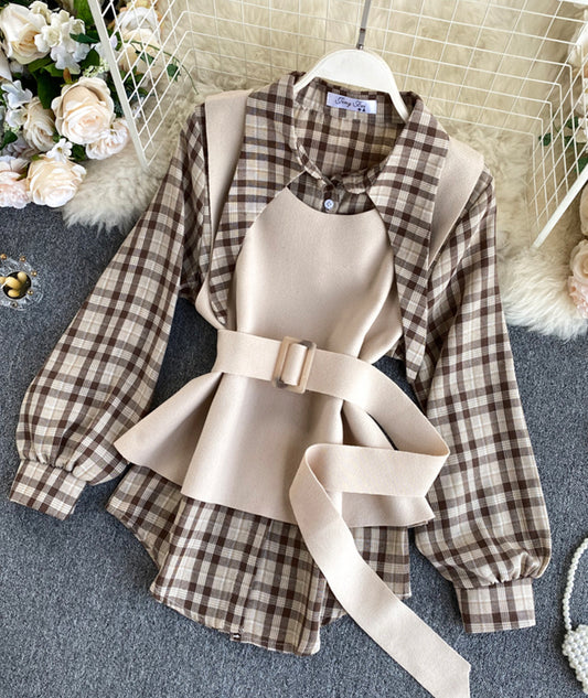 Einzigartiger zweiteiliger Anzug aus kariertem Hemd + Weste 384