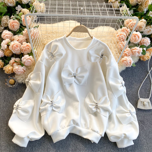 Cute long-sleeved tops with bow  269