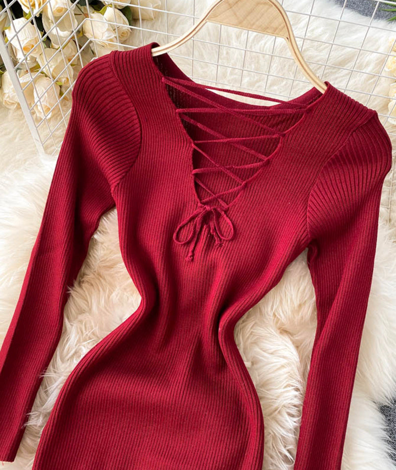 V neck knitted sweater dress  196