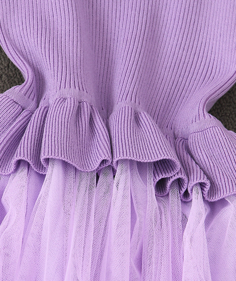 Schönes A-Linien-Patchwork-Kleid aus gestricktem Tüll 204