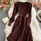 Simple v neck knitted dress sweater dress  185