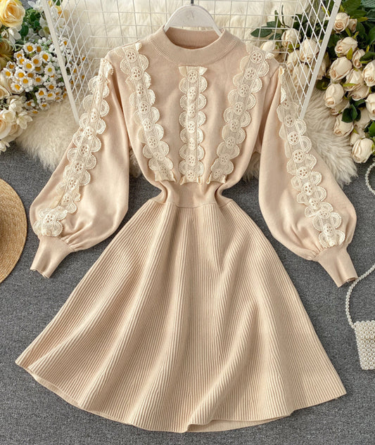 A line long sleeve lace sweater dress  198