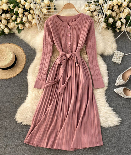 Simple long sleeve knitted dress sweater dress  186