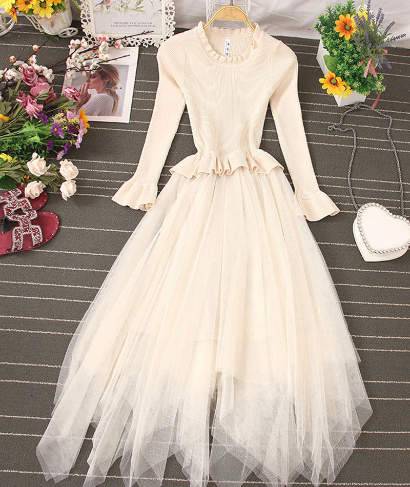Lovely A line knitted tulle patchwork dress  204