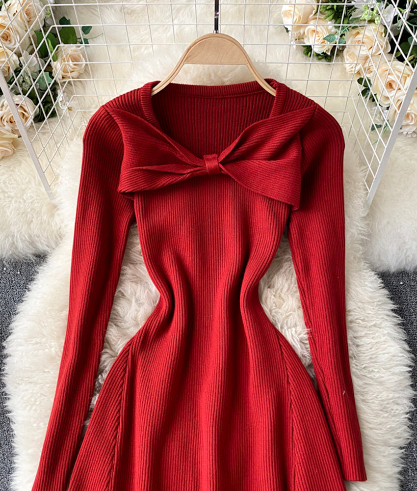 Cute A line long sleeve sweater dress  176
