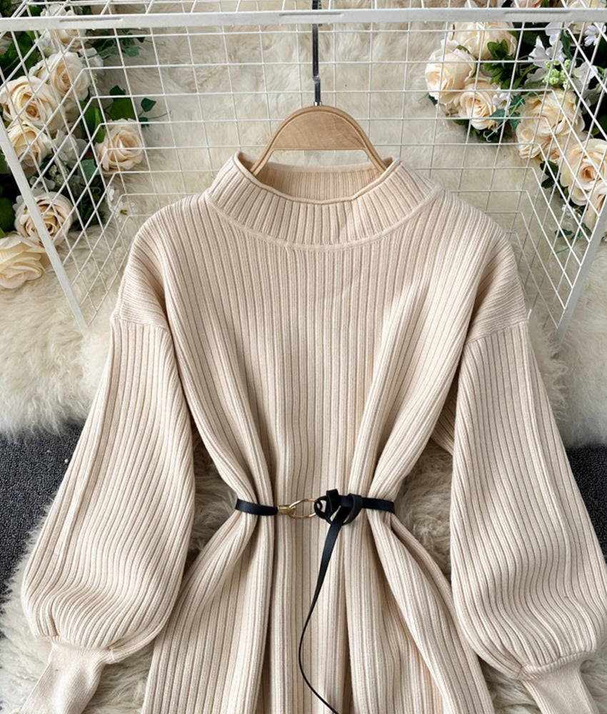 Simple A line long sleeve sweater dress  178