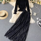 Elegant black long-sleeved sweater + lace skirt  205