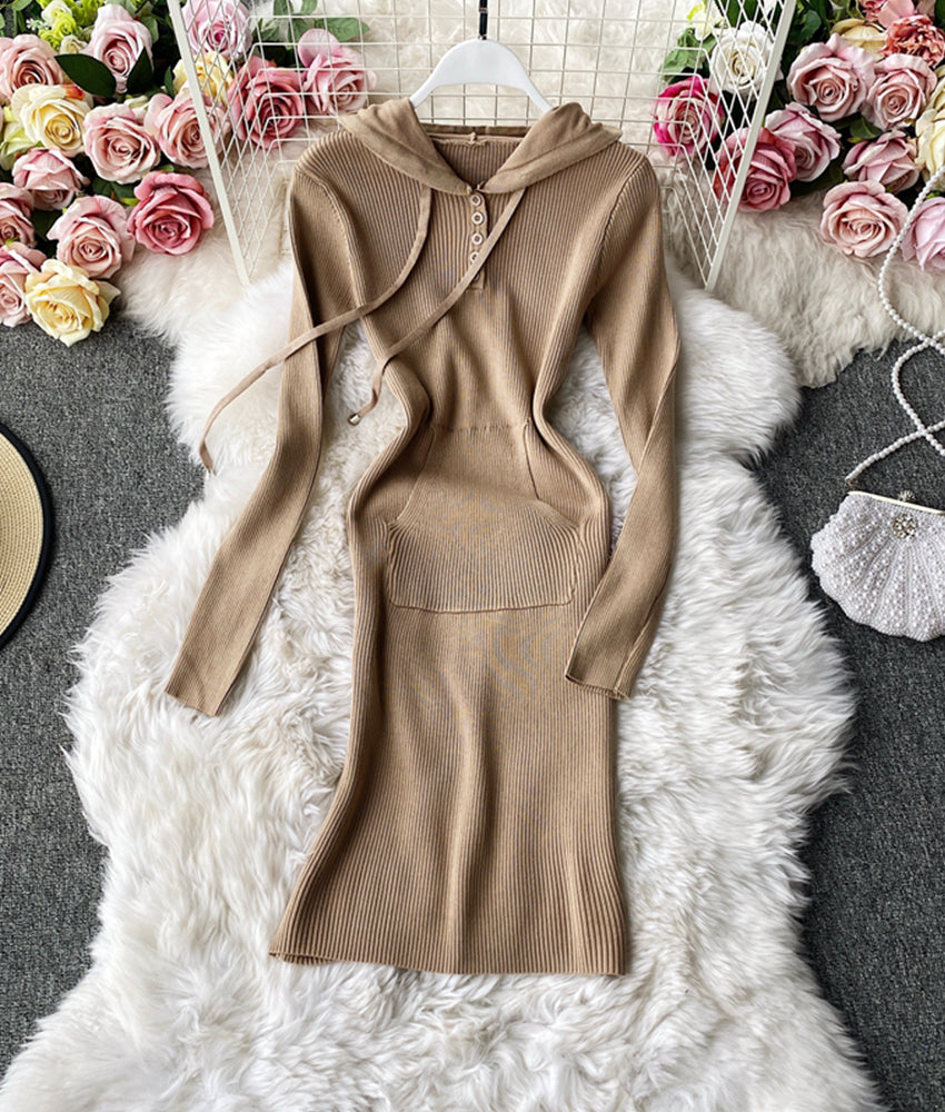 Knit dress stylish long sleeve hoodie  180