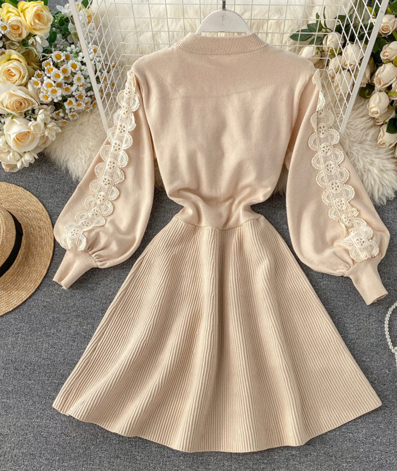 A line long sleeve lace sweater dress  198