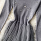 Knitted tulle panel dress long sleeve dress  202