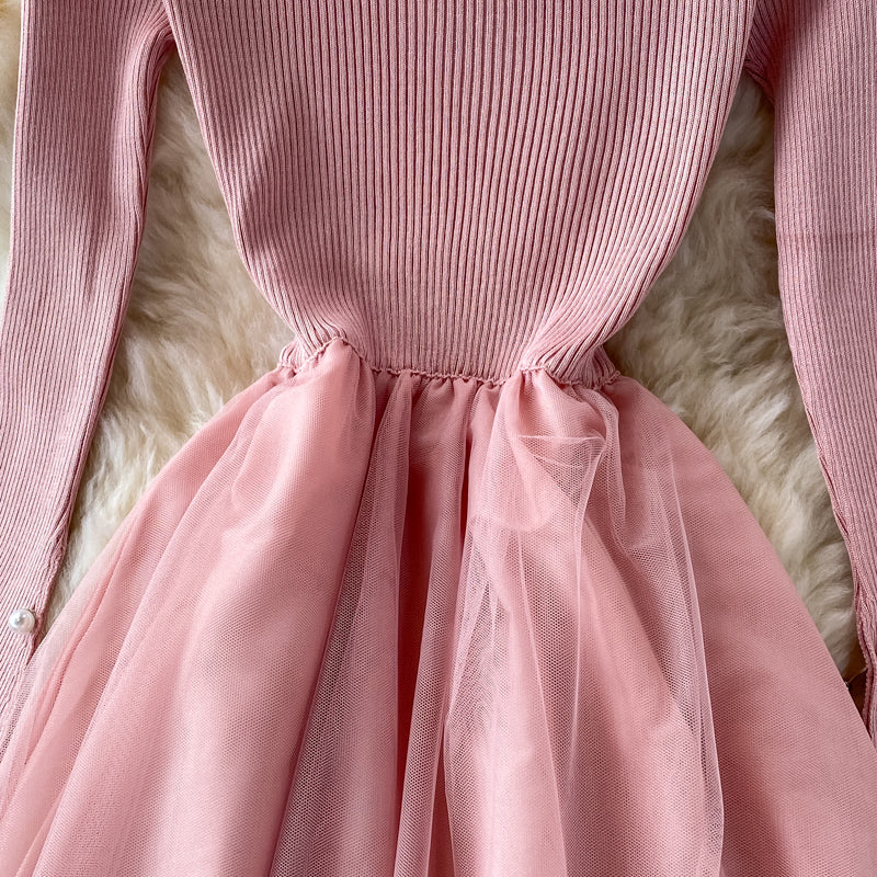 Cute long-sleeved knitted long-sleeved dress  167
