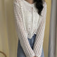 White hollow out long sleeves cropped cardigan  152
