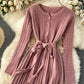 Simple long sleeve knitted dress sweater dress  186