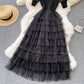 Stylish black A line knitted patchwork dress  160