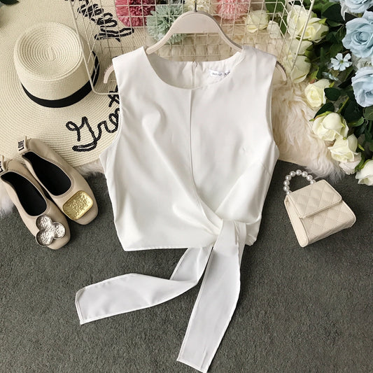 Süßes ärmelloses Top mit Rundhalsausschnitt 305