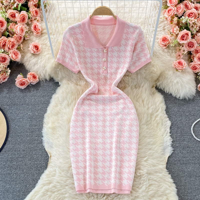 Cute houndstooth knitted dress  397