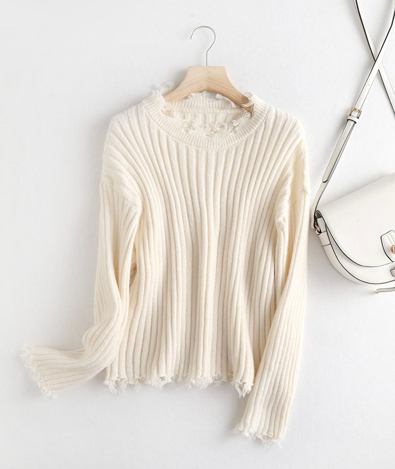 White fringed sweater white long-sleeved sweater top  110